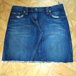 J. Crew raw edge curved front distressed denim jean skirt NWT
